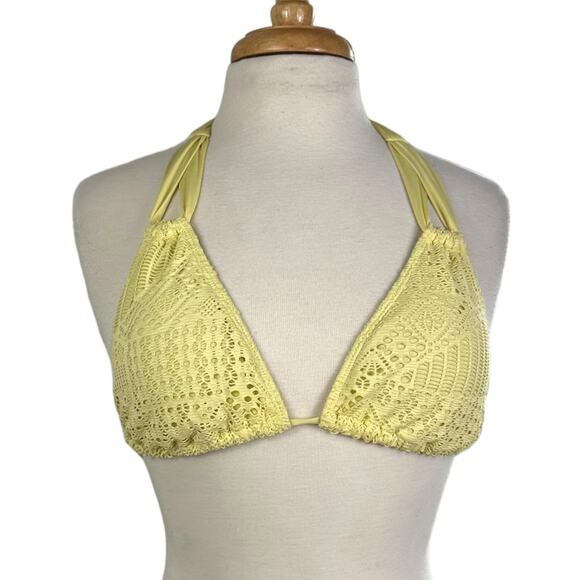 Mossimo Pastel Yellow Crochet Knit Bikini Top Triangle Top Swimsuit Size L - Picture 2 of 9